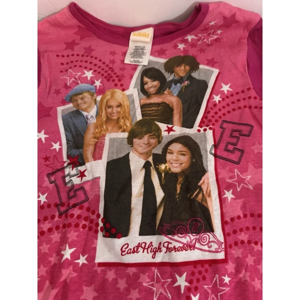 Disney High School Musical‎ Girls Pajama Set Pink Y2K Long Sleeve Size 10 Rare